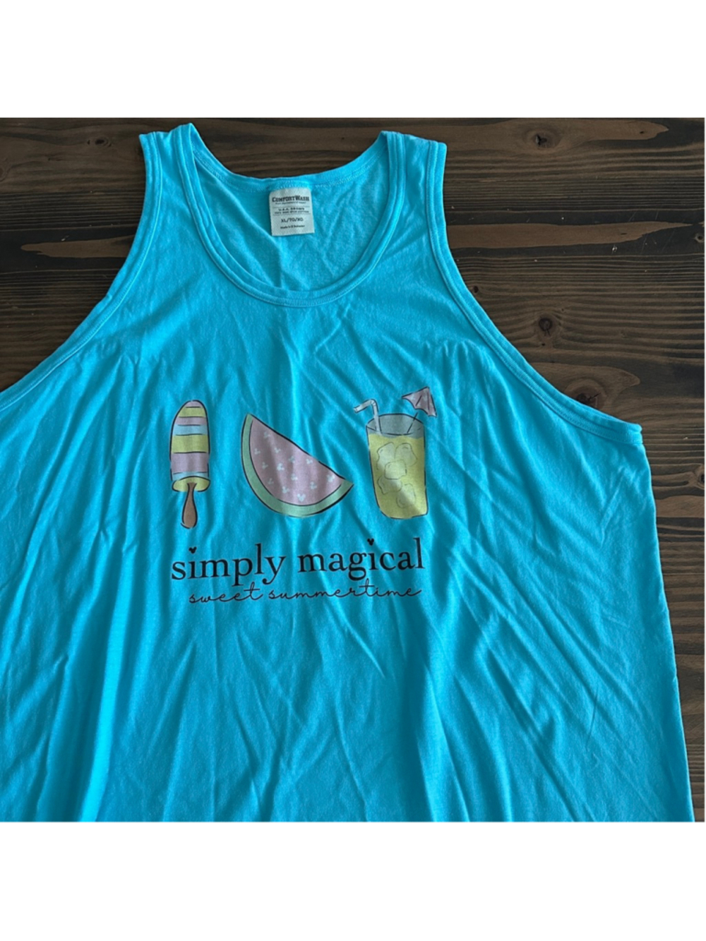 ComfortWash Summer Tank Top Womens XL Blue Watermelon Graphic Cotton